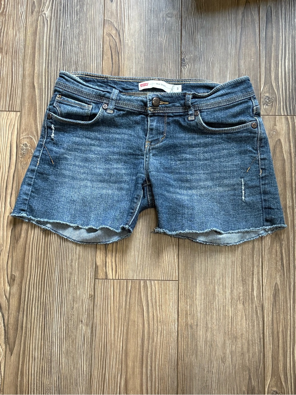 Levi's 515 Midi Jean Shorts Size 3 Stretch Denim Raw Hem
